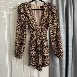 Leopard Print Long Sleeve Romper
